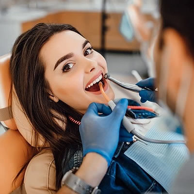 Woman smiling during dental visit